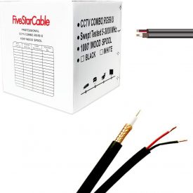 Five Star Cable RG59 Solid 1000ft Bare Copper Siamese Combo Coaxial 20 AWG RG59 + 18/2 18AWG Power ETL Listed Combo CCTV Cable Color Black