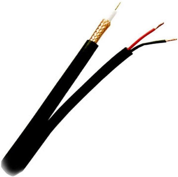 Five Star Cable RG59 Solid 1000ft Bare Copper Siamese Combo Coaxial 20 AWG RG59 + 18/2 18AWG Power ETL Listed Combo CCTV Cable Color Black