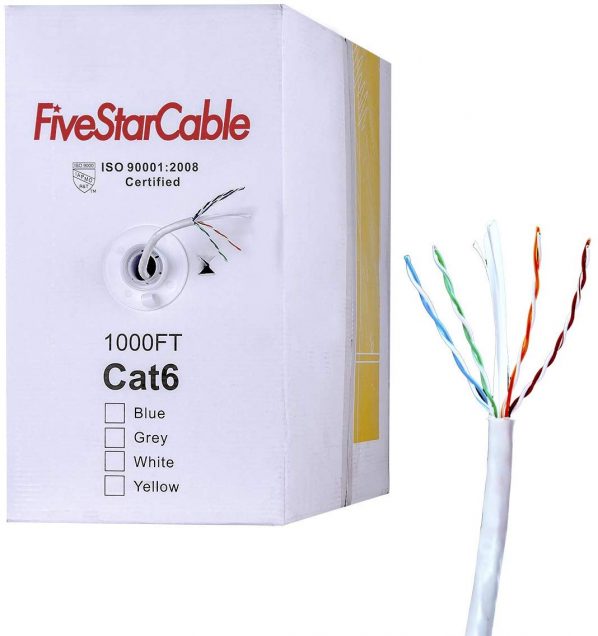 FiveStarCable Cat6 1000 Ft. 23AWG UTP Bulk Internet PVC Wire Category 6 Ethernet Cable - White