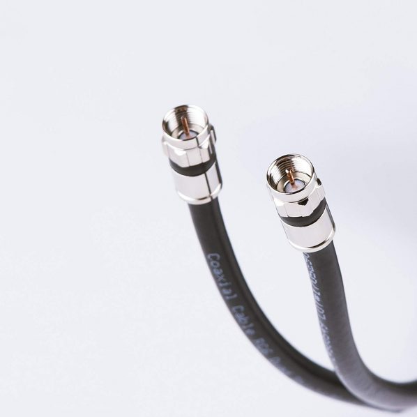 FiveStarCable RG6 Coaxial Cable Quad Shielded with F-Male Connectors (100 Ft, Black (Quad))