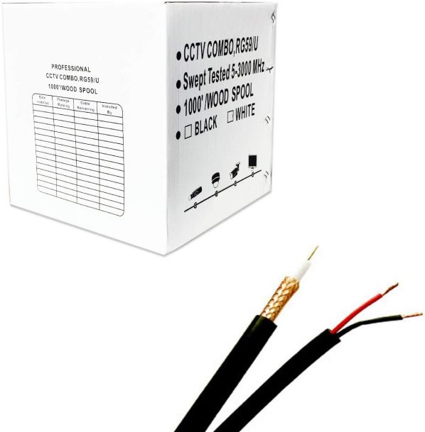 FiveStarCable 1000 ft. Siamese RG59 Coaxial CCTV Combo Cable Black - 20AWG RG59 + 18/2 18AWG Power