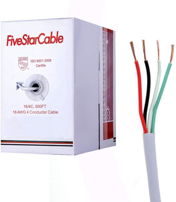 FiveStarCable 500ft 16 AWG 4 Conductors CMR Rated 16 4 Audio Speaker Cable, Bare Copper White