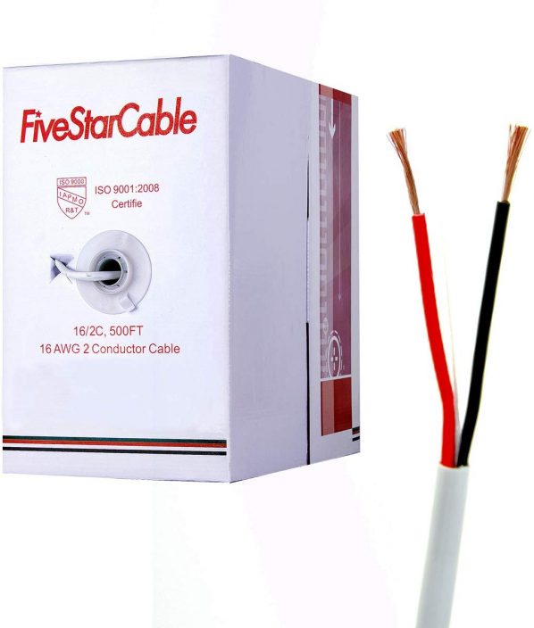 FiveStarCable 16 AWG 2C Bare Copper Speaker Cable, 500 Feet (152.4 Meters) - White