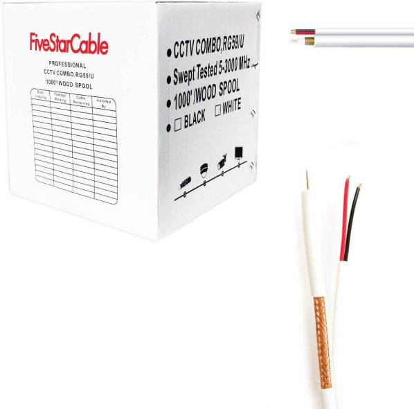 FiveStarCable 1000 ft. RG59 Siamese CCTV Combo Coaxial Cable White - 20AWG RG59 + 18/2 18AWG Power