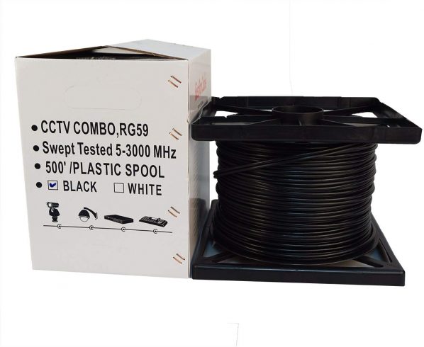 FiveStarCable RG59 Coax 500ft Bare Copper Combo Cable Solid 20 AWG RG59 Video + 18/2 18 AWG Power Siamese Coaxial CCTV Cable ETL Listed Black