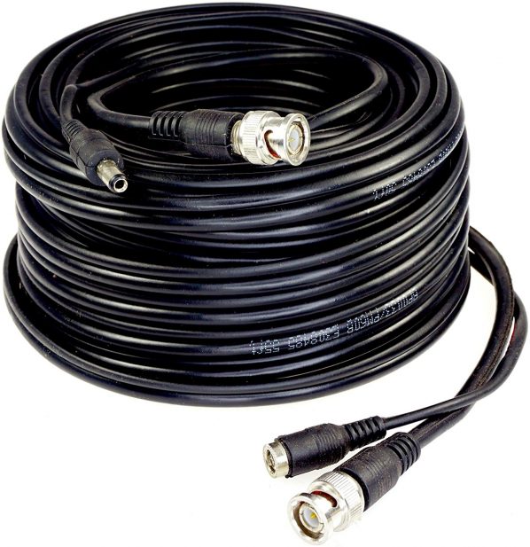 FiveStarCable RG59 Siamese Combo Cable Patch RG59 Video + 18/2 Power for TVI, CVI, AHD and HD-SDI CCTV Camera System with BNC connectors and 2.1mm Power Jack (25 Ft, Black)